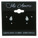 Tear Drop Shaped Stud-Earrings With Crystal Accents  Silver-Tone Color #2810