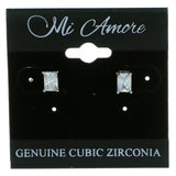 Rectangular Stud-Earrings With Crystal Accents  Silver-Tone Color #2818