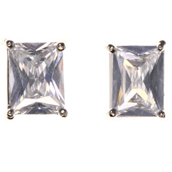 Cubic Zirconia Stud-Earrings With Crystal Accents  Silver-Tone Color #2822