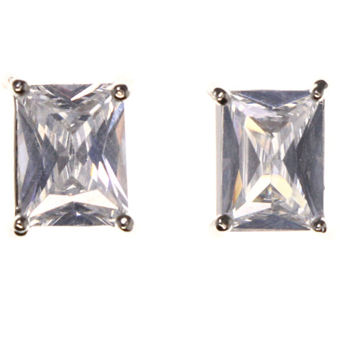 Cubic Zirconia Stud-Earrings With Crystal Accents  Silver-Tone Color #2822