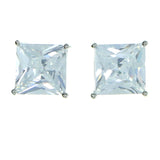 Square Shaped Stud-Earrings With Crystal Accents  Silver-Tone Color #2832