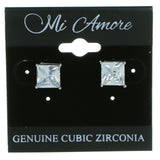 Square Shaped Stud-Earrings With Crystal Accents  Silver-Tone Color #2832