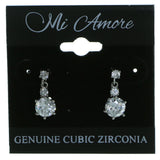 Silver-Tone Metal Drop-Dangle-Earrings With Crystal Accents #2851