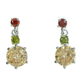 Round Dangle-Earrings With Crystal Accents Silver-Tone & Multi Colored #2852