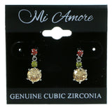 Round Dangle-Earrings With Crystal Accents Silver-Tone & Multi Colored #2852