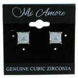 Square Shaped Stud-Earrings With Crystal Accents  Gold-Tone Color #2864