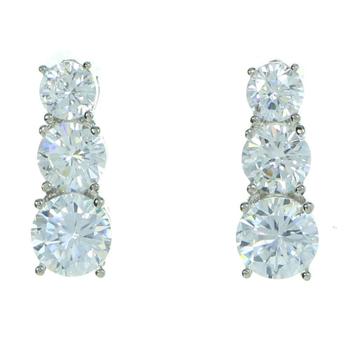Three Circles Stud-Earrings With Crystal Accents  Silver-Tone Color #2881