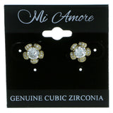 Flower Stud-Earrings With Crystal Accents  Gold-Tone Color #2895