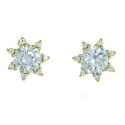 7 Point Star Stud-Earrings With Crystal Accents  Gold-Tone Color #2896