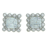 Square Shaped Stud-Earrings With Crystal Accents  Silver-Tone Color #2902