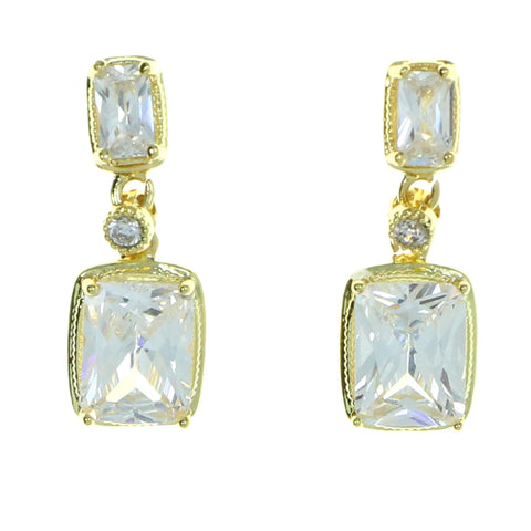 Rectangular  Drop-Dangle-Earrings With Crystal Accents  Gold-Tone Color #2909