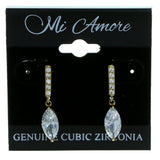 Pointed Oval Shaped Dangle-Earrings With Crystal Accents  Gold-Tone Color #2910