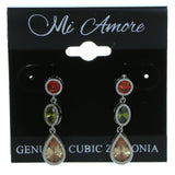 Tear Drop Shaped Dangle-Earrings With Crystal Accents Silver-Tone & Multi Colored #2914