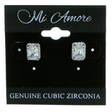 Rectangular Stud-Earrings With Crystal Accents  Silver-Tone Color #2915