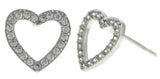Silver-Tone Open Heart Shaped Post Earrings With CZ Accent For Women #2919