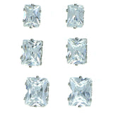 Set Of Three Rectangular Stud-Earrings  With Crystal Accents Silver-Tone Color #2929