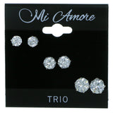 Set Of Three Round Stud-Earrings  With Crystal Accents Silver-Tone Color #2935