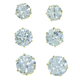 Set Of Three Round Muliple Size Per Card Stud-Earrings With Crystal Accents Gold-Tone Color #2937