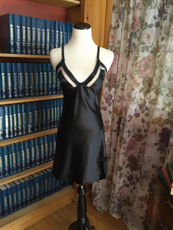 Silky Black Chemise with Peach Lace