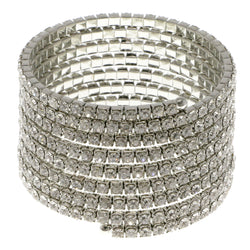 Silver-Tone Metal Rhinestone-Coil-Bracelet With Crystal Accents #4349