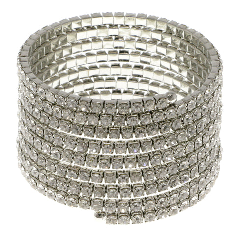 Silver-Tone Metal Rhinestone-Coil-Bracelet With Crystal Accents #4349