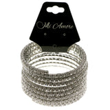 Silver-Tone Metal Rhinestone-Coil-Bracelet With Crystal Accents #4349