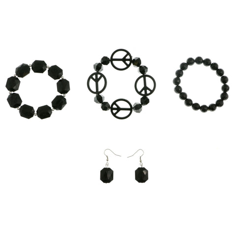 Mi Amore Peace Sign Bracelet-Earring-Set Black