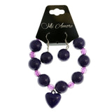 Mi Amore Heart Bracelet-Earring-Set Purple