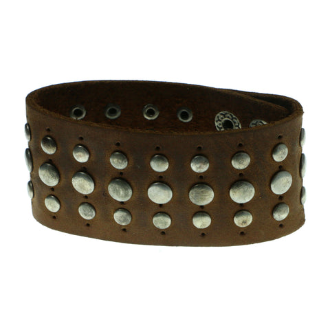 Studded Adjustable Mens-Bracelet Brown & Silver-Tone Colored #3226