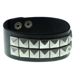 Pyramid Studded Mens-Bracelet Black & Silver-Tone Colored #3228