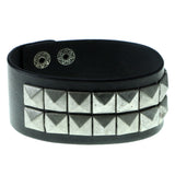 Pyramid Studded Mens-Bracelet Black & Silver-Tone Colored #3228