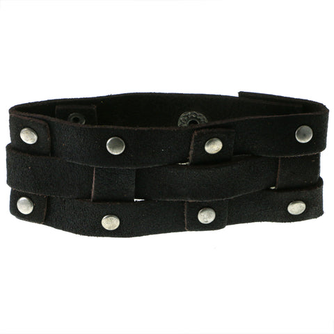 Brown & Silver-Tone Colored Synthetic-Fiber Mens-Bracelet #3235