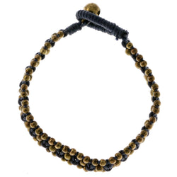 Blue & Gold-Tone Colored Fabric Cord-Bracelet With Bead Accents #4170