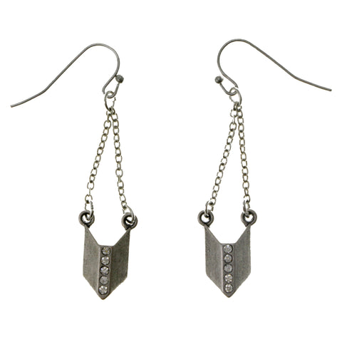 Silver-Tone Metal Dangle-Earrings With Crystal Accents #3672