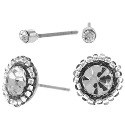 Silver-Tone Circle Shaped Stud Earrings Set AEME4