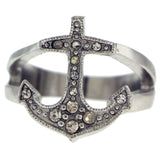 Silver-Tone Anchor Shaped Ring with Rhinestone Accents AER3