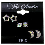 Stars moons Stud-Earrings  With Crystal Accents Silver-Tone Color #3482