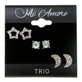 Stars moons Stud-Earrings  With Crystal Accents Silver-Tone Color #3482