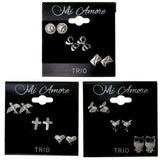 Bird Bunny Owl Fox Cross Heart Bow Clock Envelope Stud-Earrings With Crystal Accents Silver Color #3481