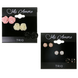 Flowers Stud-Earrings With Crystal Accents White & Gold-Tone Colored #3484