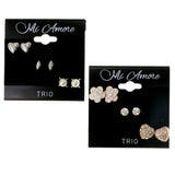 Heart Flower Stud-Earrings With Crystal Accents Colorful #3476