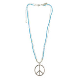 Peace Adjustable Length Pendant-Necklace With Bead Accents Blue & Silver-Tone Colored #3307