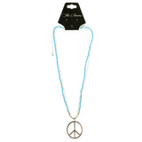 Peace Adjustable Length Pendant-Necklace With Bead Accents Blue & Silver-Tone Colored #3307