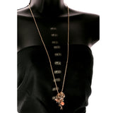 Roses Eiffel Tower Love Heart Pendant-Necklace With Crystal Accents Gold-Tone & Peach Colored #3295