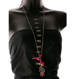 Heart Snowflake Bow Charm-Necklace With Bead Accents Colorful & Silver-Tone Colored #3285