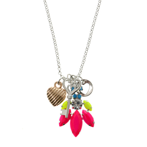 Heart Key Adjustable Length Pendant-Necklace With Faceted Accents Colorful #3306