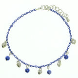Heart Charm-Anklet With Bead Accents Silver-Tone & Blue Colored #4081
