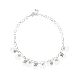 flower Charm-Anklet With Bead Accents Silver-Tone & Clear Colored #4088
