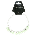 flower Charm-Anklet With Bead Accents Silver-Tone & Green Colored #4088