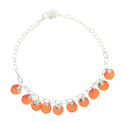 flower Charm-Anklet With Bead Accents Silver-Tone & Red Colored #4088